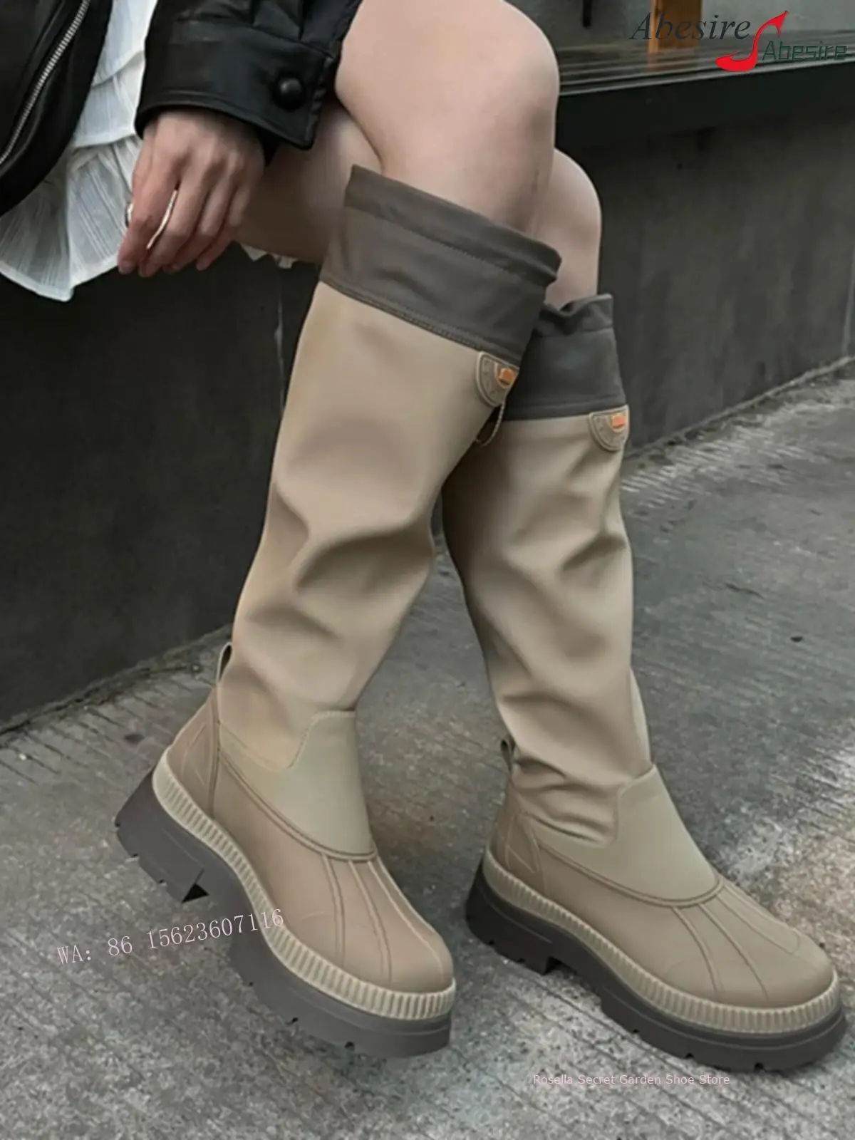 New Rain Boots Waterproof Personalized Women\'s Knee-High Boots Lightweight Wear-Resistant Foldable Retro All-Season Outdoor