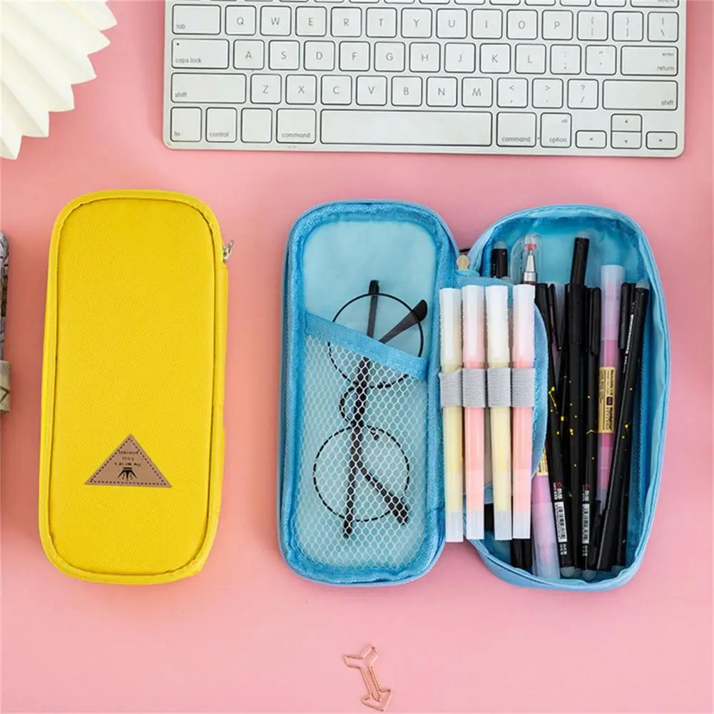 Stationery Box Large Capacity Solid Color Oxford Cloth Triangular Pattern Pencil Bag Student Prize