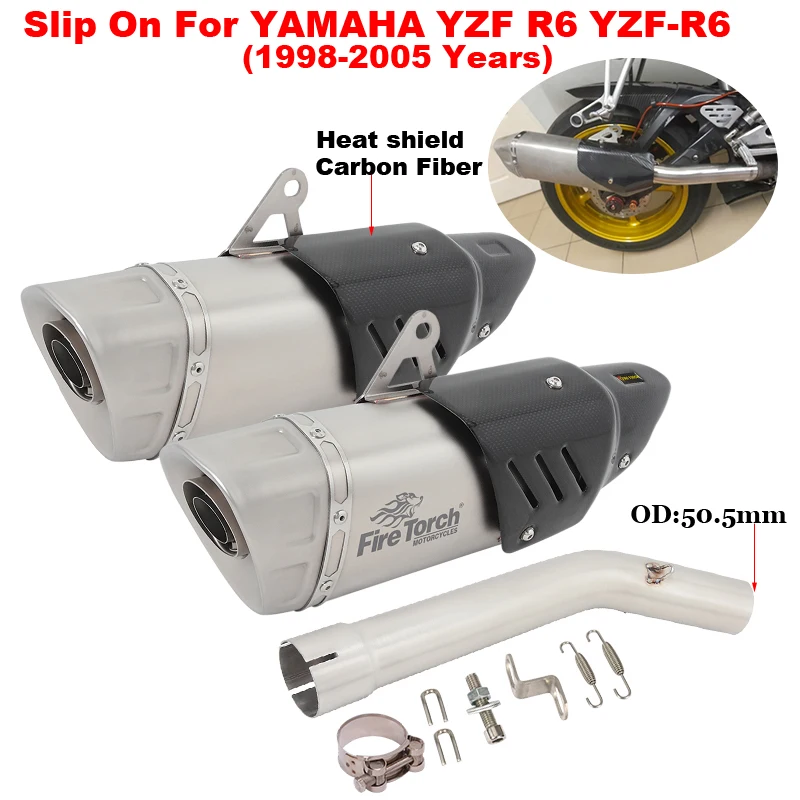 

Slip On For YAMAHA YZF R6 YZF-R6 1998 - 2005 Years Motorcycle Exhaust System Escape Middle Link Pipe With Moto Muffler DB Killer