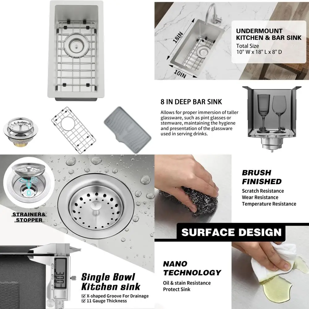 

Stainless Steel 10x18 Inch Drop-In Single Bowl RV Kitchen & Bar Sink - Ideal for Small Spaces and Undermount Installation