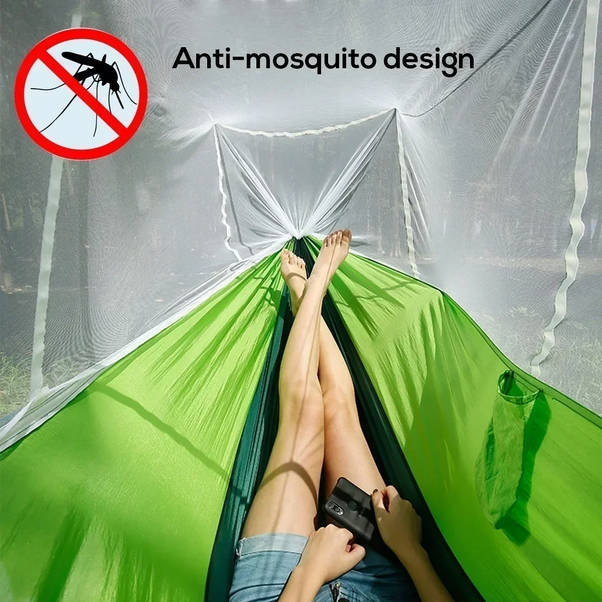 Ultralight Portable Camping Hammock with Mosquito Net Double Outdoor Leisure Gear for 2 Person Travel