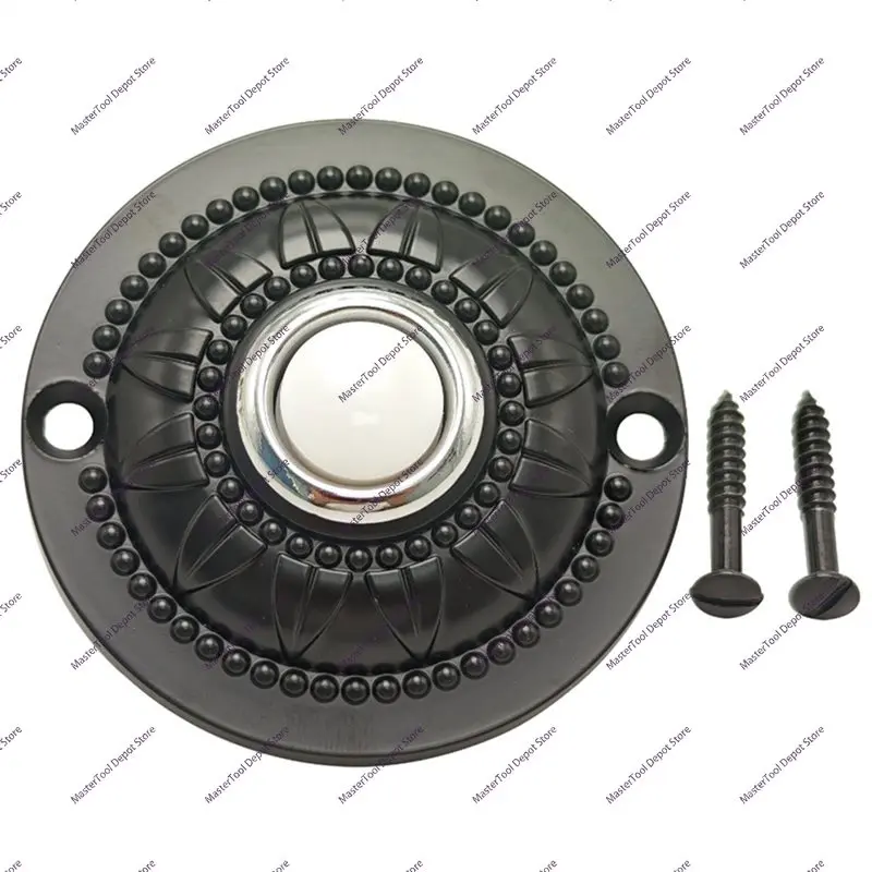 A50I Round Lighted Up LED Doorbell Push Button, Metal Black Wired Solid Iron Door Bell Replacement Warm White