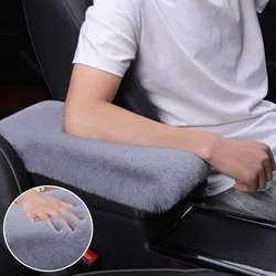 Plush Car Armrest Box Cushion Furry Warm Car Armrest Pad Car Armrest Box Cover Universal Car Decoration Interior Accessories