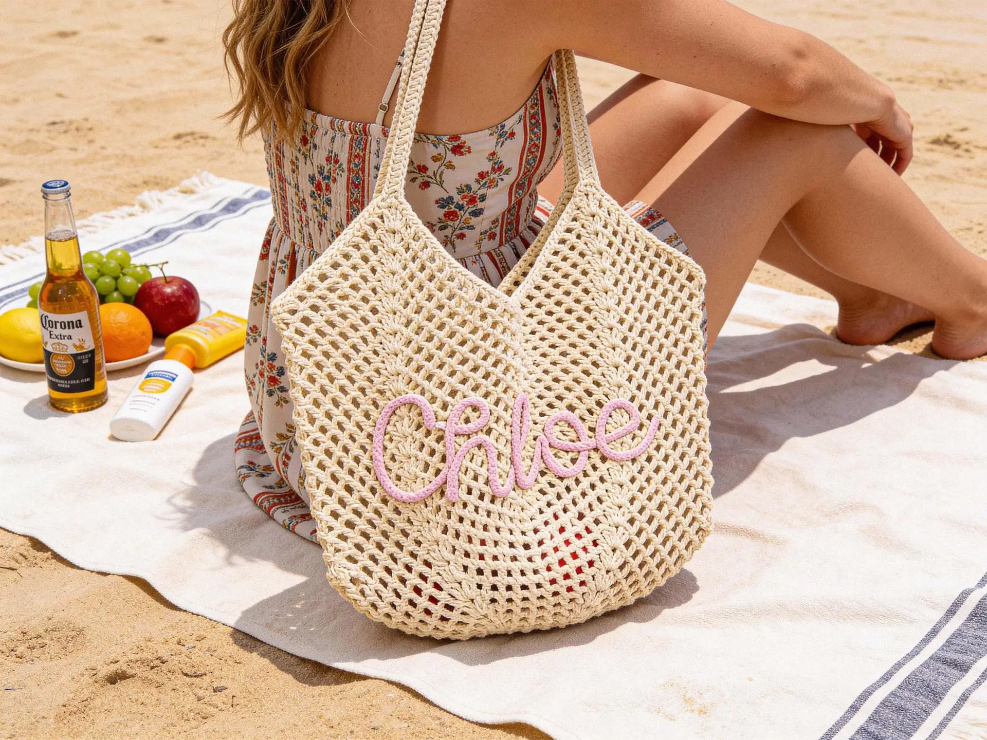 

Hollow Out Woven Tote Bag for Women's Summer, Large Capacity Beach Vacation Bag, Knitted Shoulder Bag
