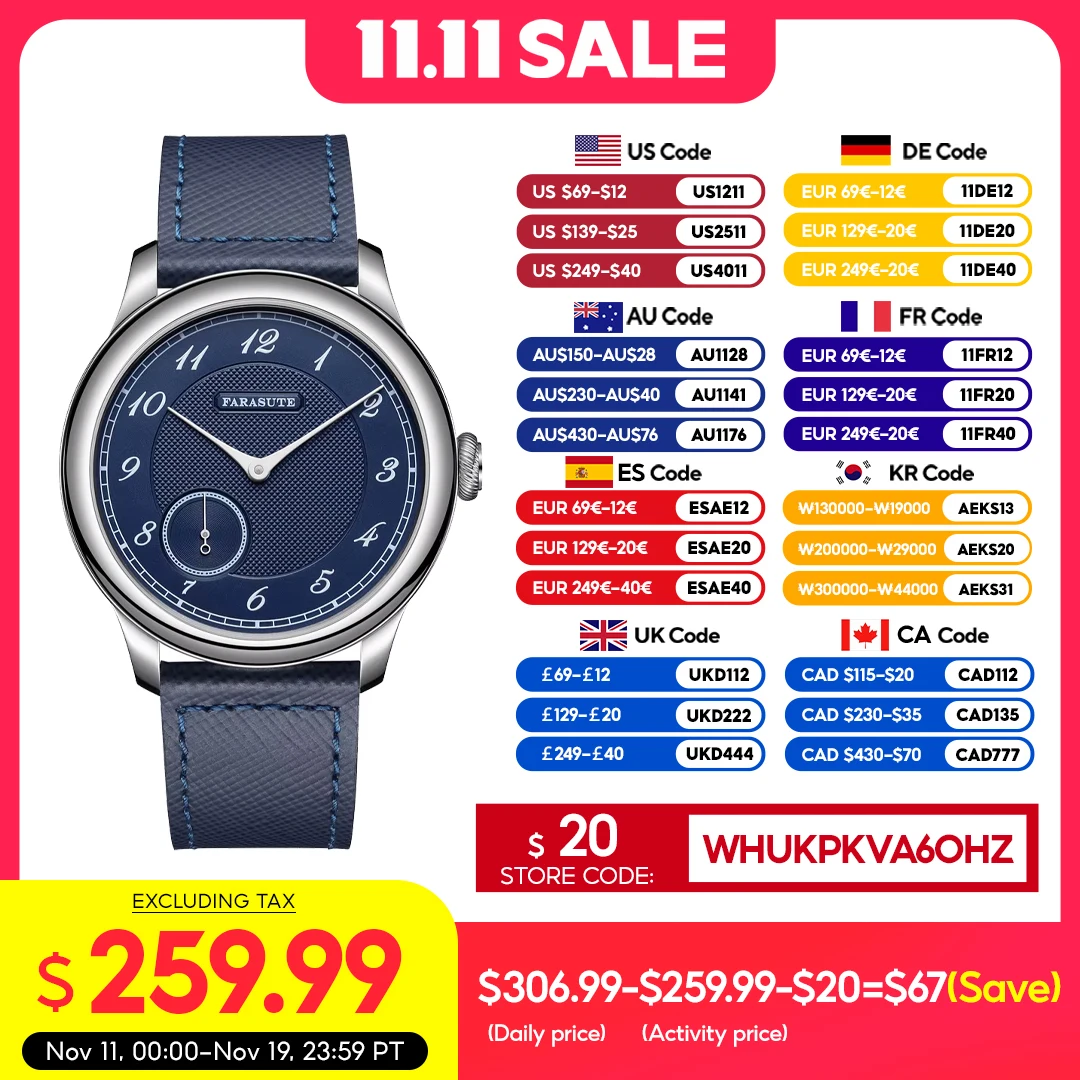 

FARASUTE винтажные часы с механизмом, мужские модные сапфировое стекло, дисплей запаса хода, 80 часов St17, ручные механические наручные часы