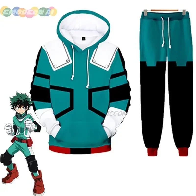 Boku No ForeAcademy Midoriya Izuku Cosplay Costume pour garçons, sweat à capuche et pantalon Anime, vêtements d'Halloween pour enfants, jeu de plis pour enfants