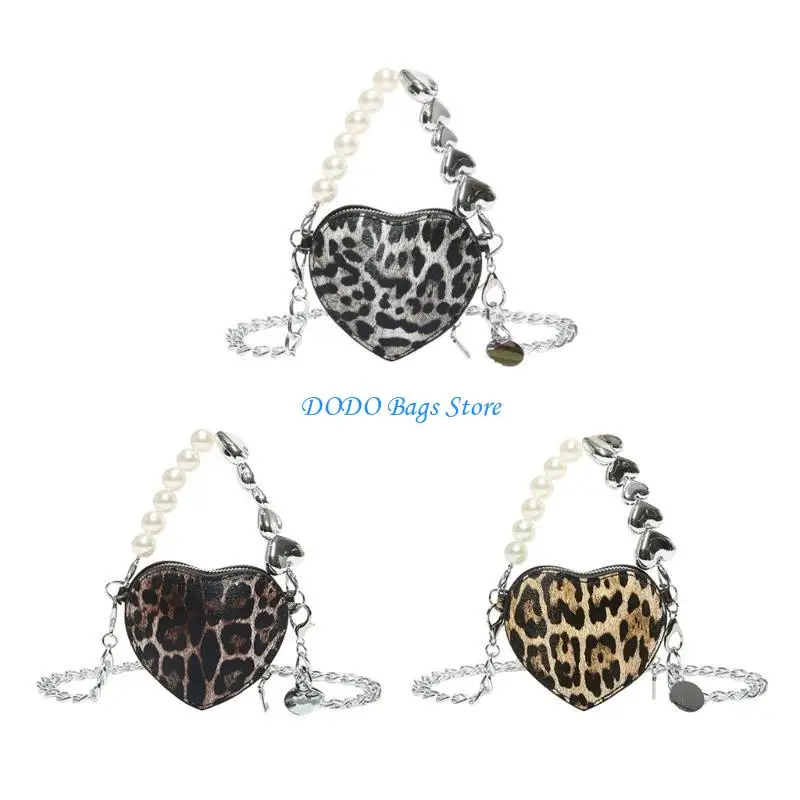 

Леопардовая сумка на плечо из искусственной кожи с сердечком и цепочкой для женщин, модный стиль 2024 для девочек, модные сумки
