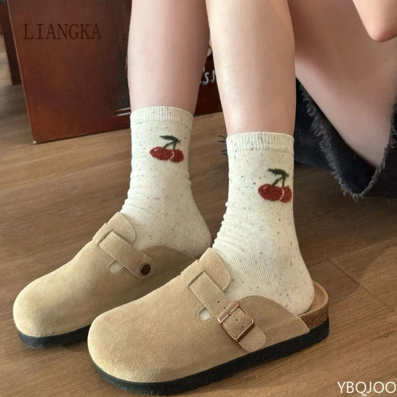 5 أزواج ربطات القوس فيونكة الدب نمط القلب عادية مريحة عالية الجودة لينة الجوارب النسائية العصرية القطن الكبار النساء منتصف العجل الجوارب #6