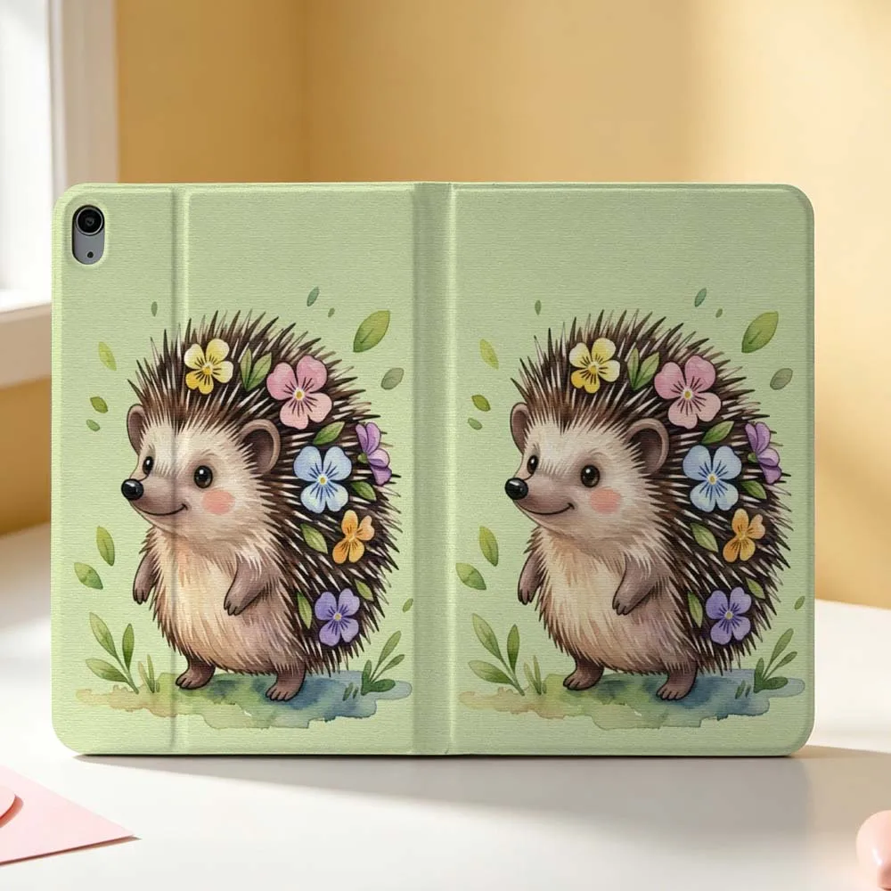 Creative Cute Hedgehog Pattern For Apple iPad Pro Mini Air A16 A17 A14 4 5 6 7 6th 12th Gen M5 11 13 M4 Pen Tray Tablet Case