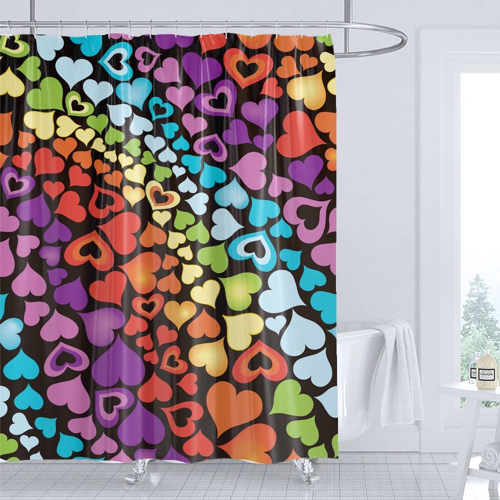 

Love Shower Curtain Bathroom Curtain Girl Romantic Heart-shaped Pattern Waterproof Polyester Cloth Home Decor Curtain with Hooks