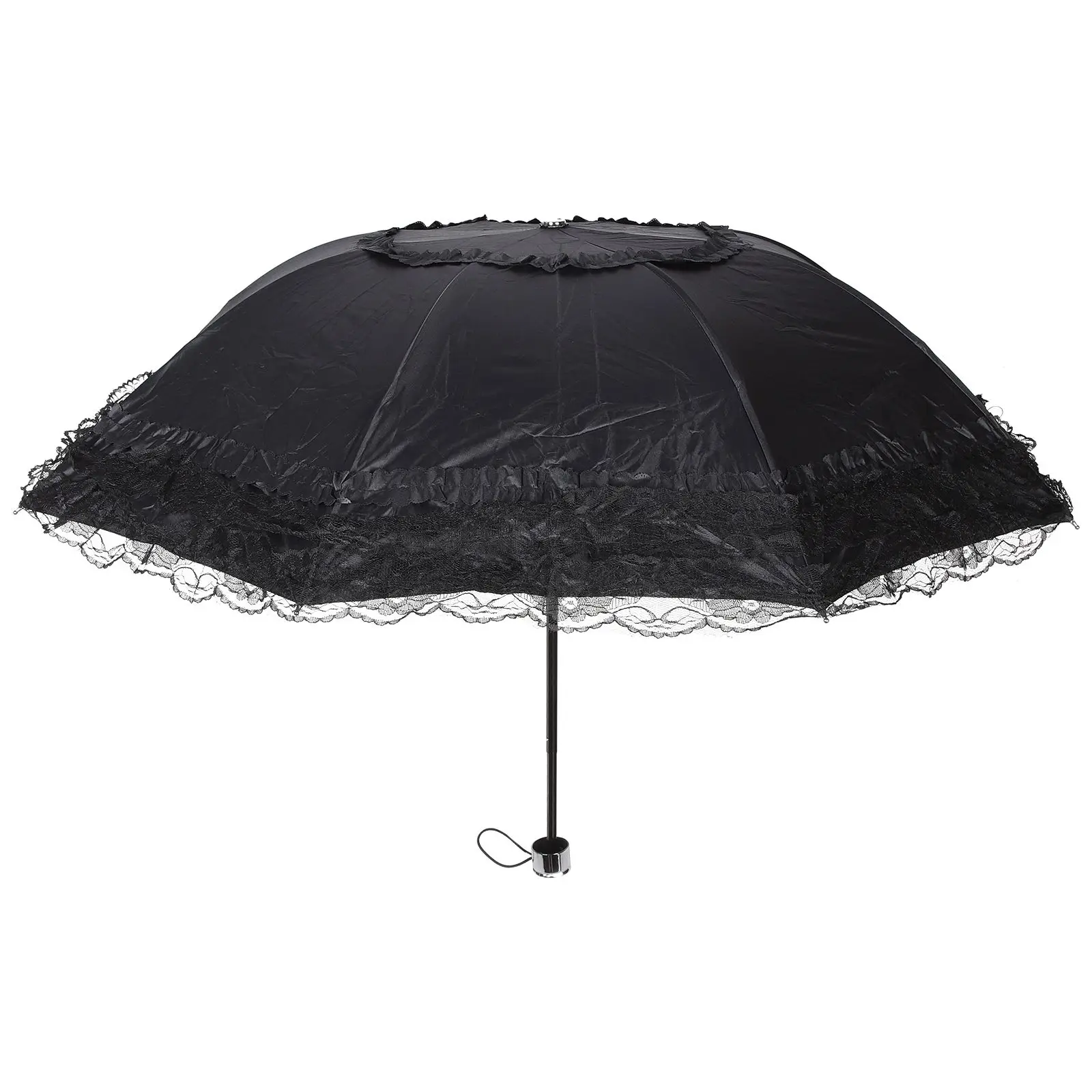 

Halloween Black Lace Parasol Sun Umbrella Lightweight Portable Mini UV Protection Beach Rain Vinyl Umbrella for Women Students