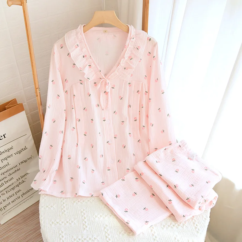 Fdfklak Thin Pure Cotton Postpartum Breastfeeding Print Maternity Nursing Clothing Spring Autumn New V-Neck Pajamas Suit