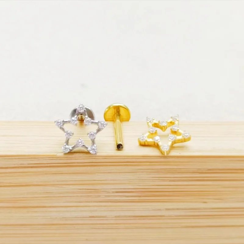 Lot10pcs Body Jewelry 16G  G23 Titanium Astm F136 Star CZ  Lip Labret Bar Ear Helix Tragus Rook Bar Piercing Jewelry New Shine