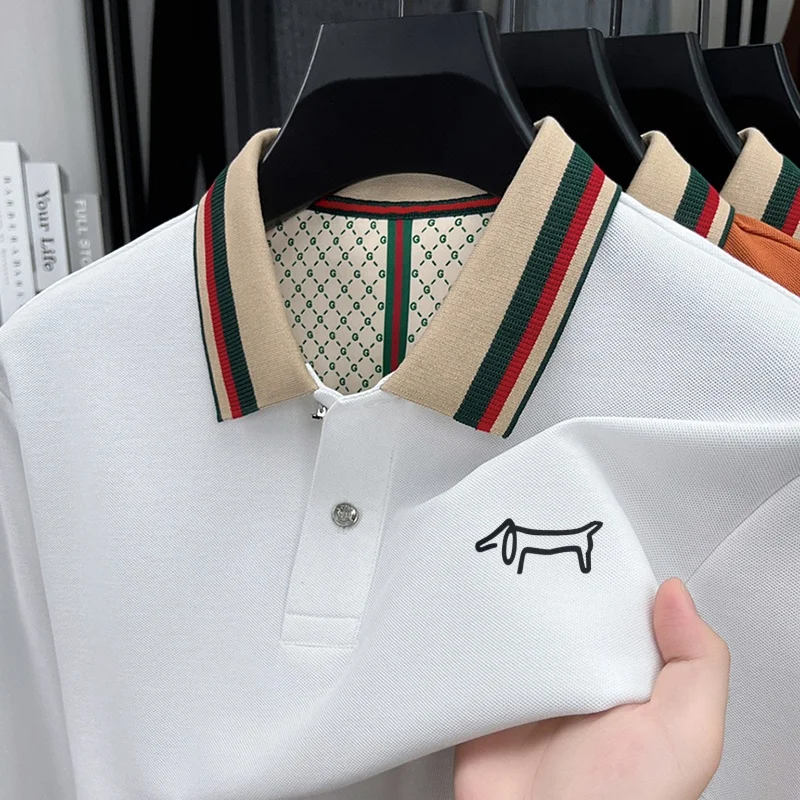 Advanced Design Contrast Color Lapel Autumn Polo Shirt Contrast Color Long Sleeve Warm T-Shirt Fashion Exquisite Men's Clothing