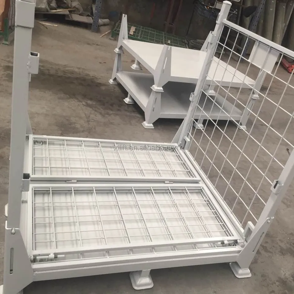 Folding Roll Metal Storage Cage for Cold Storage Steel Wire Basket Tool Mobile Iron Pallet Cage