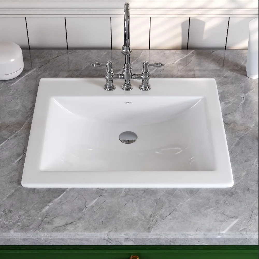 

Bathroom Vessel Sink, DeerValley, 21”x18”Rectangular Drop-in Sink for Bathroom Ceramic Vessel Sink White Bathroom Sink Under