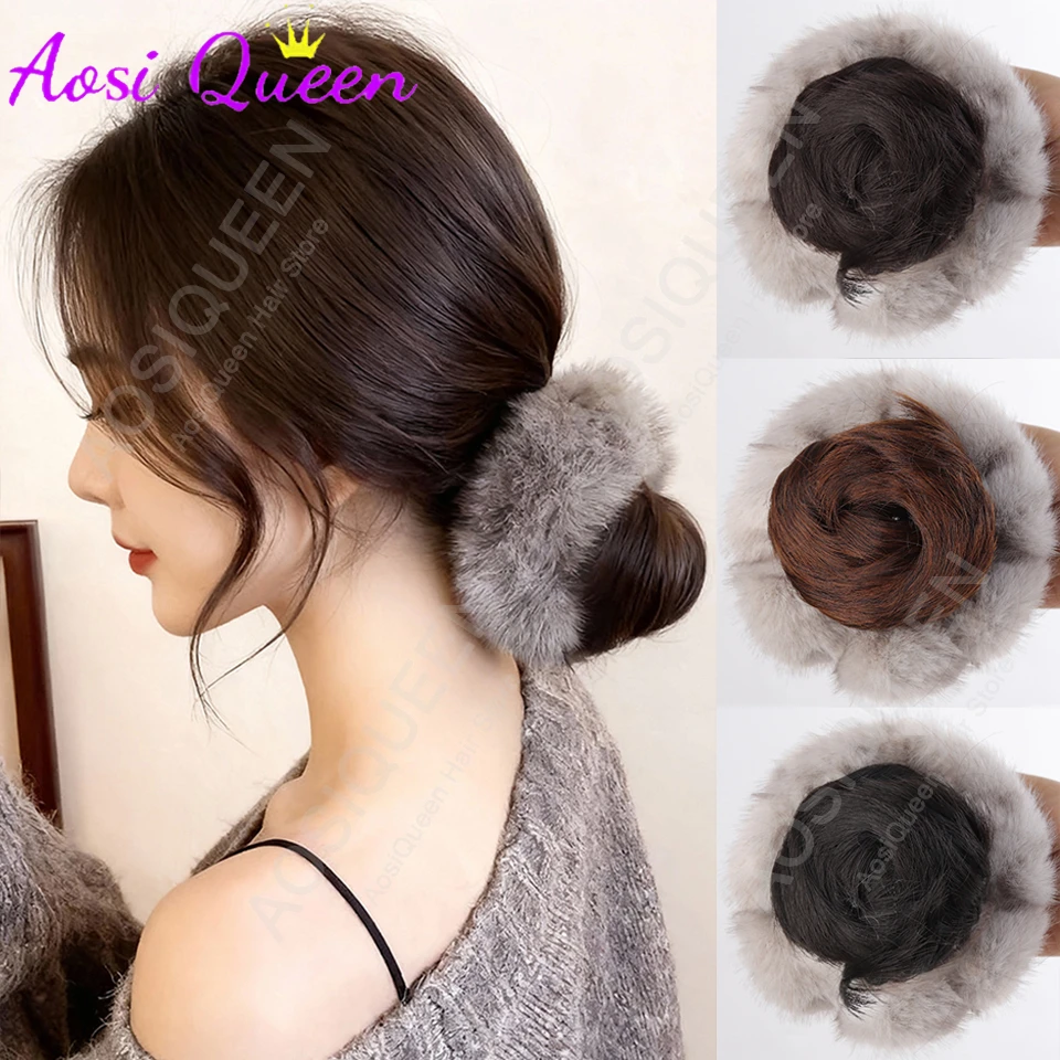 

AOSI Синтетическая голова маруко, зажим для парика, ретро норка, как плюшевый обруч для волос, пучок для волос, пушистый, увеличенный объем, веревка для волос, съемная