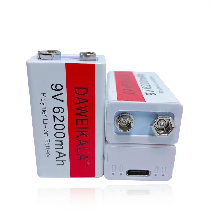 بطارية 9 فولت 6200 مللي أمبير بطارية ليثيوم أيون قابلة للشحن بطارية من النوع C 9 فولت USB ليثيوم للعبة الميكروفون المتعدد + كابل شحن USB #5