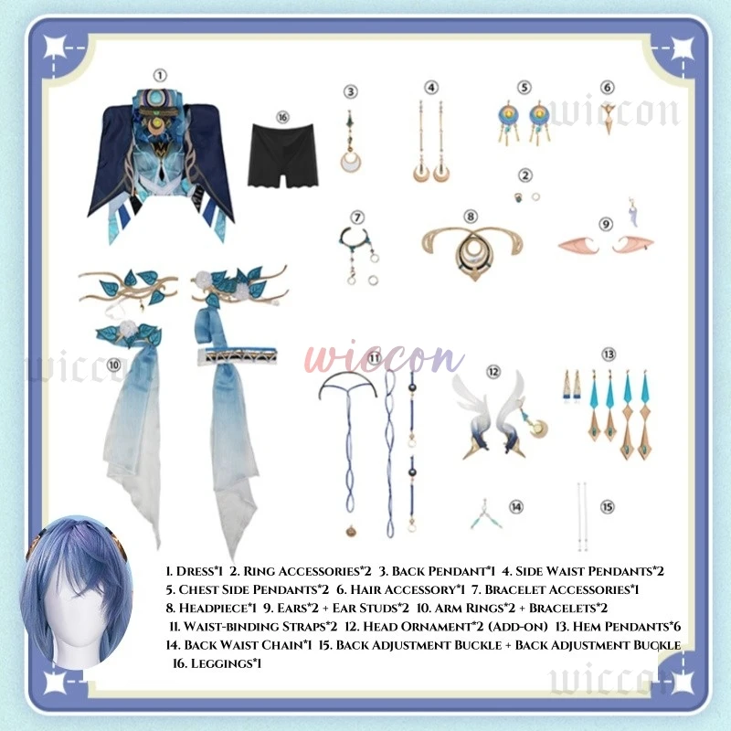 Genshin Impact Lauma Cosplay Kostuum Pruik Jurk Halloween Party Accessoireset