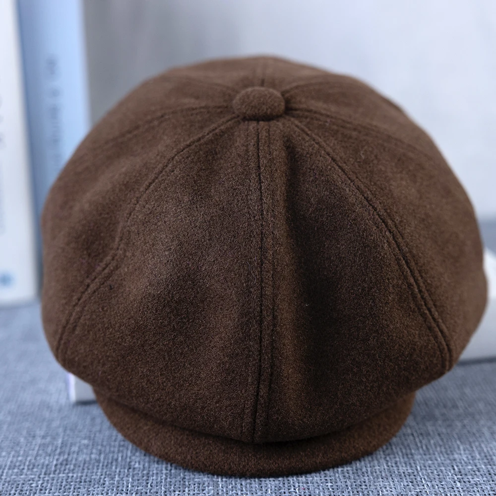 

New Vintage Men's Wool Newsboy Cap Brown Women Men Berets Classic Woolen Octagonal Caps Casual Gatsby Flat Hat B-13