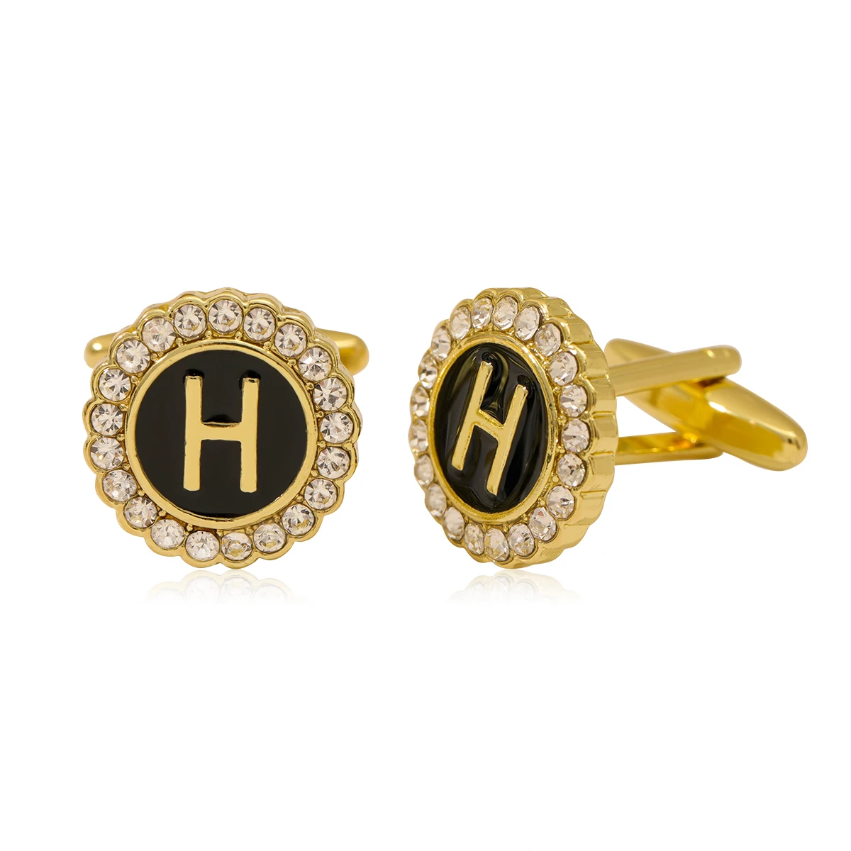 Herren-Manschettenknöpfe mit 26 Anfangsbuchstaben A bis Z, Galaxie, goldene Farbe, Zahnradform, Kristall-Manschettenknöpfe, formelles Hemd, Anzug, Schmuck, Geschenk – Detail 10