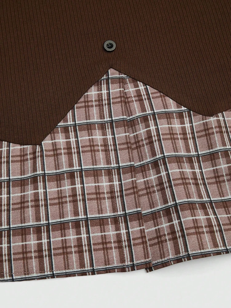 Übergrößen-Hemd mit Karomuster und Patchwork-Design – Retro, stilvoll und elegant – Herbst 2026 Neuankunft – Abendgarderobe – Detail 7
