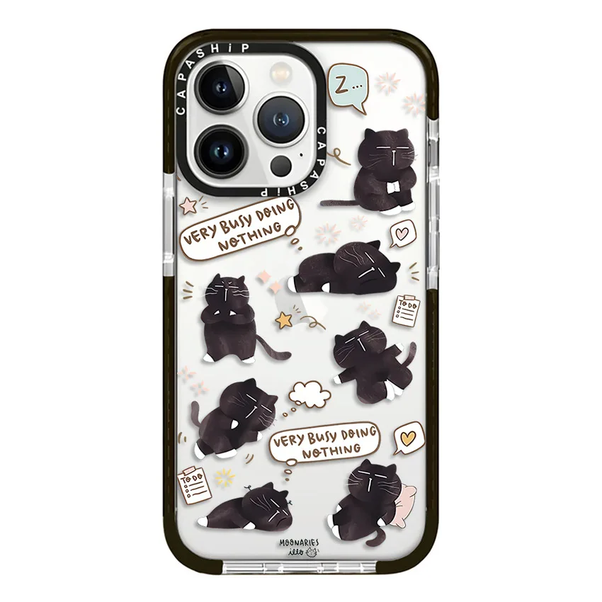 Cartoon Cute Sleeping in Cat Case For iPhone 15 14 13 12 11 Pro X XS XR Max 7 8 Plus SE 2 3 Soft TPU Shockproof Back Cover Capa