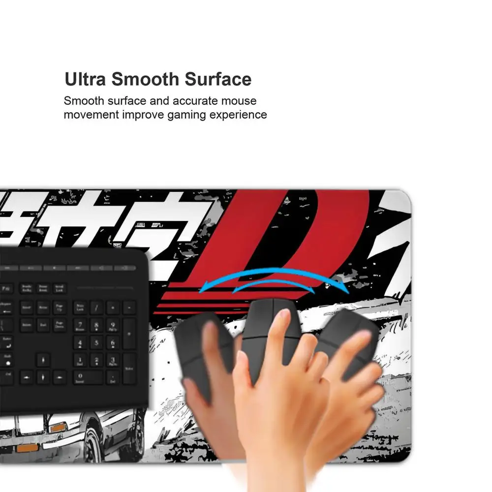 Alas Mouse Anime Hitam Putih Ukuran Besar XXL Mousepad I-Initial D Alas Mouse Besar Karet Gaming Keyboard Alas Meja Extended Desk Mat