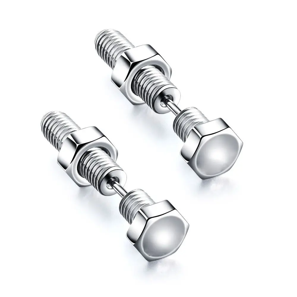 1 Pair Punk Stainless Steel Black Silver Color Screw For Men Women Piercing Jewelry Ear Studs Earrings Fashion Accessories