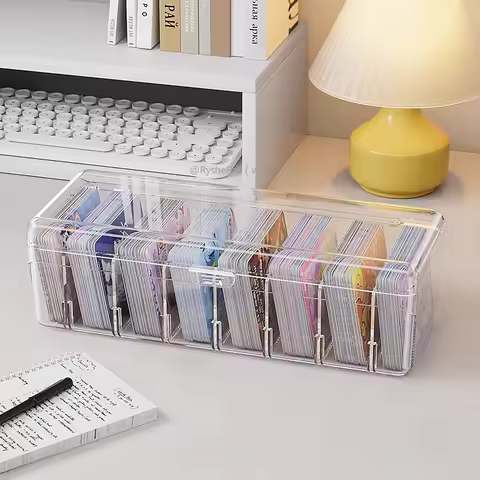 Card Storage Box with Dividers Clear Portable Card Deck Cases Sturdy High Capacity for Toploader Trading MTG TCG Sports Card