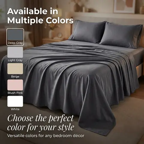 Twin, Full, Queen, King ve California King Boyutlu Yataklar için Soğutucu Bambu Çarşaf Seti - 45 cm Derin Cepli - Yatak Örtüleri ve Çarşaflar