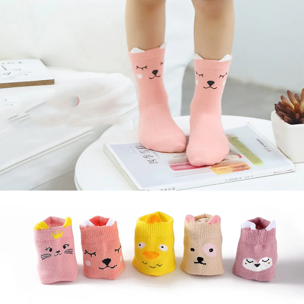 

5Pairs Cotton Kids Socks Autumn Winter Knee High Stockings Non-Slip Soft Elastic Sheep Animal Design for Children 5-8 Years Old