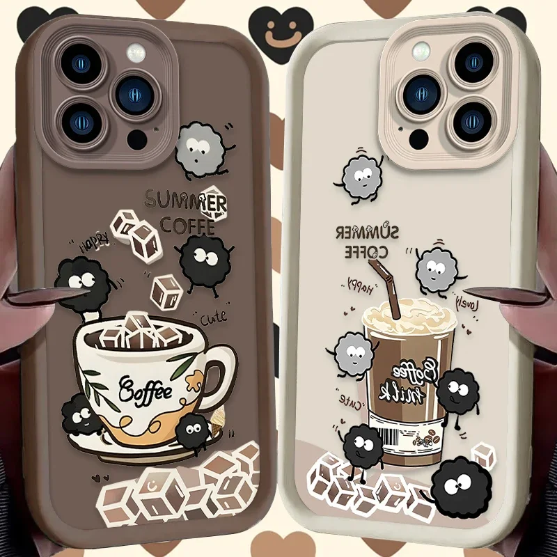 Case For iPhone 16 15 14 13 12 11 Pro Max X XS X S Max XR SE 2020 7 8 Plus iphone16 Silicone Cover Black Monster Eggette Coffee