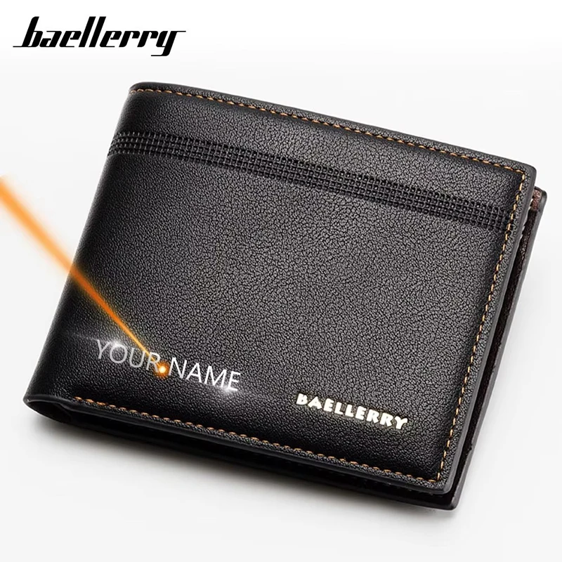

Baellerry New Men Short Wallets Name Customized Card Bags Male Purse High Quality Retro Credit Card Holder Men's Money Clips