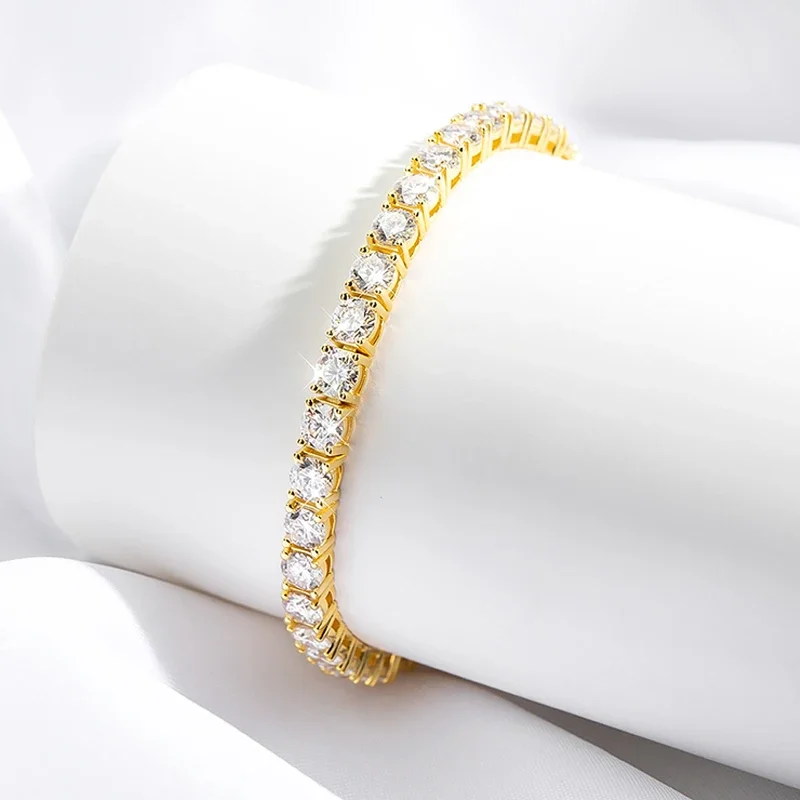 Smyoue 18k Gold Plated Moissanite Tennis Bracelet for Women 3/4/5mm Classic S925 Sterling Silver Certified Bracelet for Men GRA