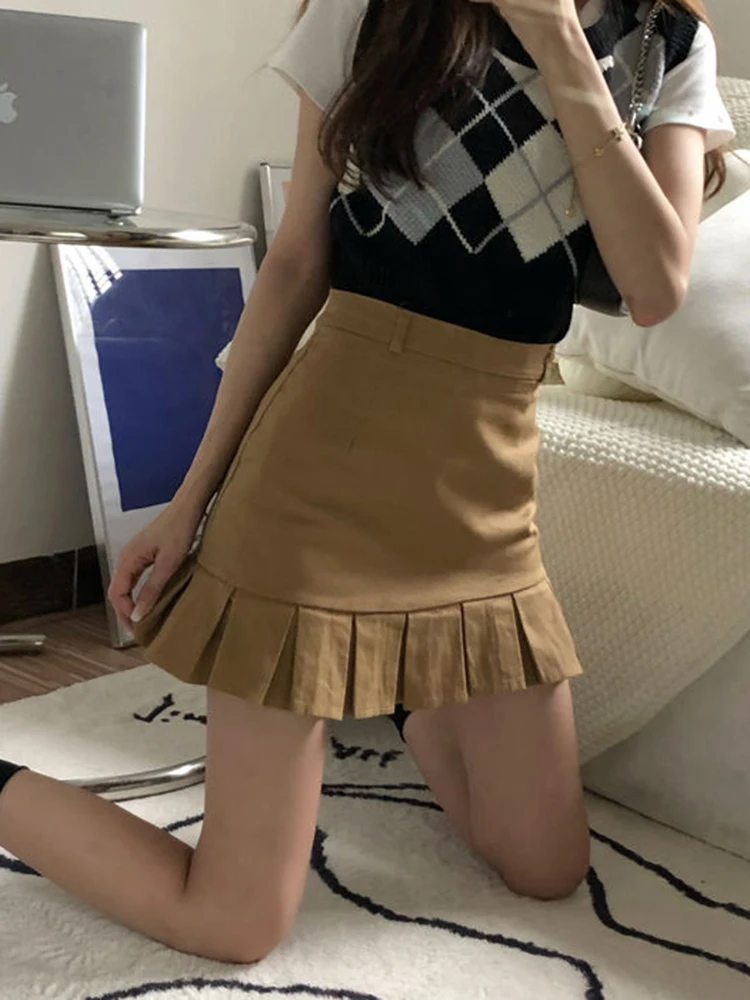 Zoki Sexy High Waist Pleated Mini Skirt Women Korean Fashion A Line Skirt Summer Preppy Style Casual All Match Black Skirt New