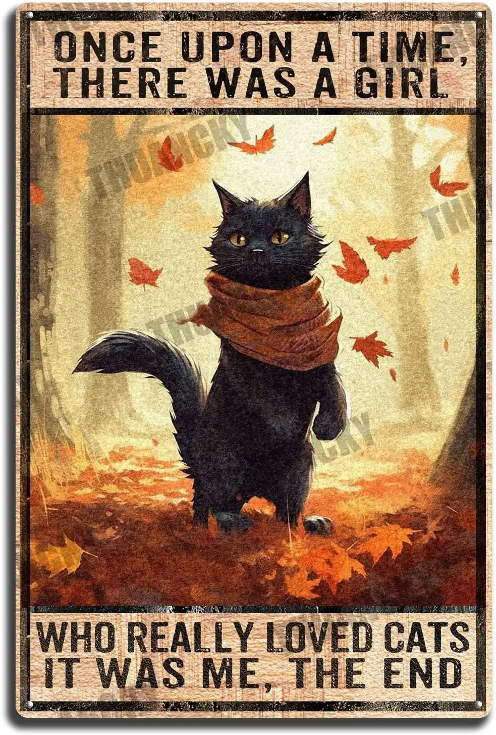 Tin Sign Black Cat Decor Vintage Metal Tin Sign Black Cat Once Upon a Time There was a Girl Poster Art Decor Home Outdoor Street
