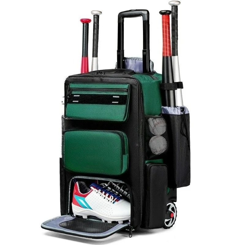 Maleta con ruedas de béisbol, bolsa de cambios con gancho para valla, equipaje con compartimento para zapatos.