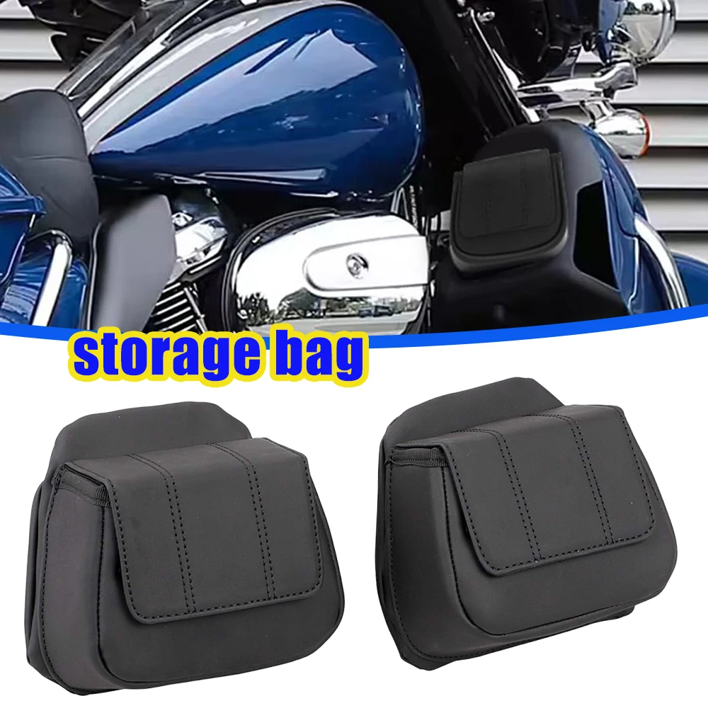 

Universal Motorcycle Windshield Storage Bag Pair Leather Gaiter Pouches Fairing Organizer Travel Harley Touring Bike Accessories