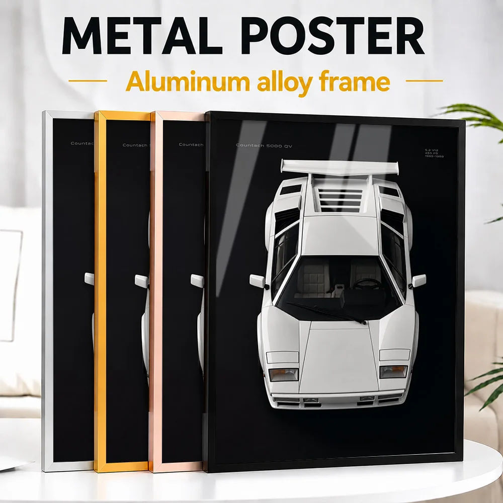Italian Countach 5000 QV Bianco Polo Park Supercar Framed Metal Print Customized Performance Legacy Wall Art Gift For Drivers