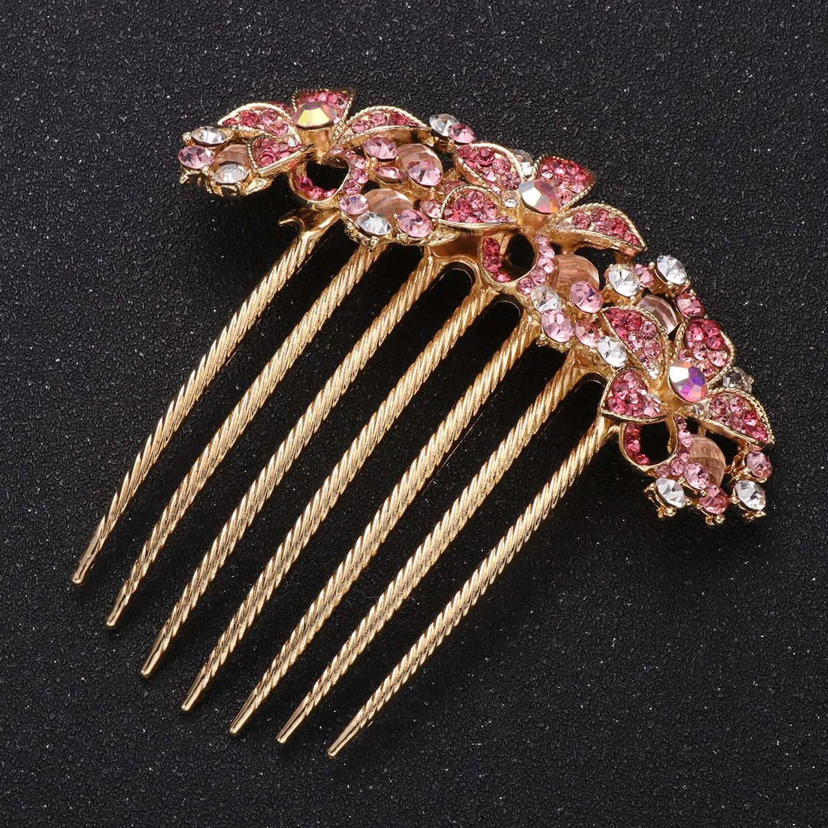 حجر الراين مشط الشعر الوردي كريستال أنيق دبوس الشعر حفل زفاف إكسسوارات الشعر النساء خوذة بريق حجر الراين غطاء الرأس #4