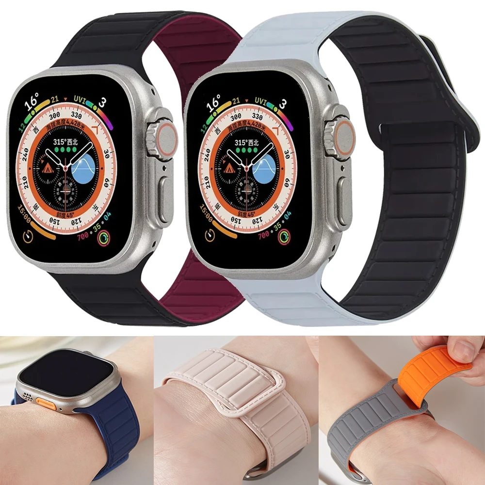 

Ремешок силиконовый магнитный для Apple watch band 44 мм 40 мм 45 мм 49 мм 41 мм 38 мм 42 мм, браслет для iWatch series 8 3 5 4 SE 6 7 Ultra