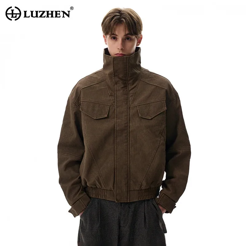 

LUZHEN модная однотонная повседневная куртка с воротником-стойкой, мужская осень 2023, новое однотонное стильное красивое пальто высокого качества JY4298