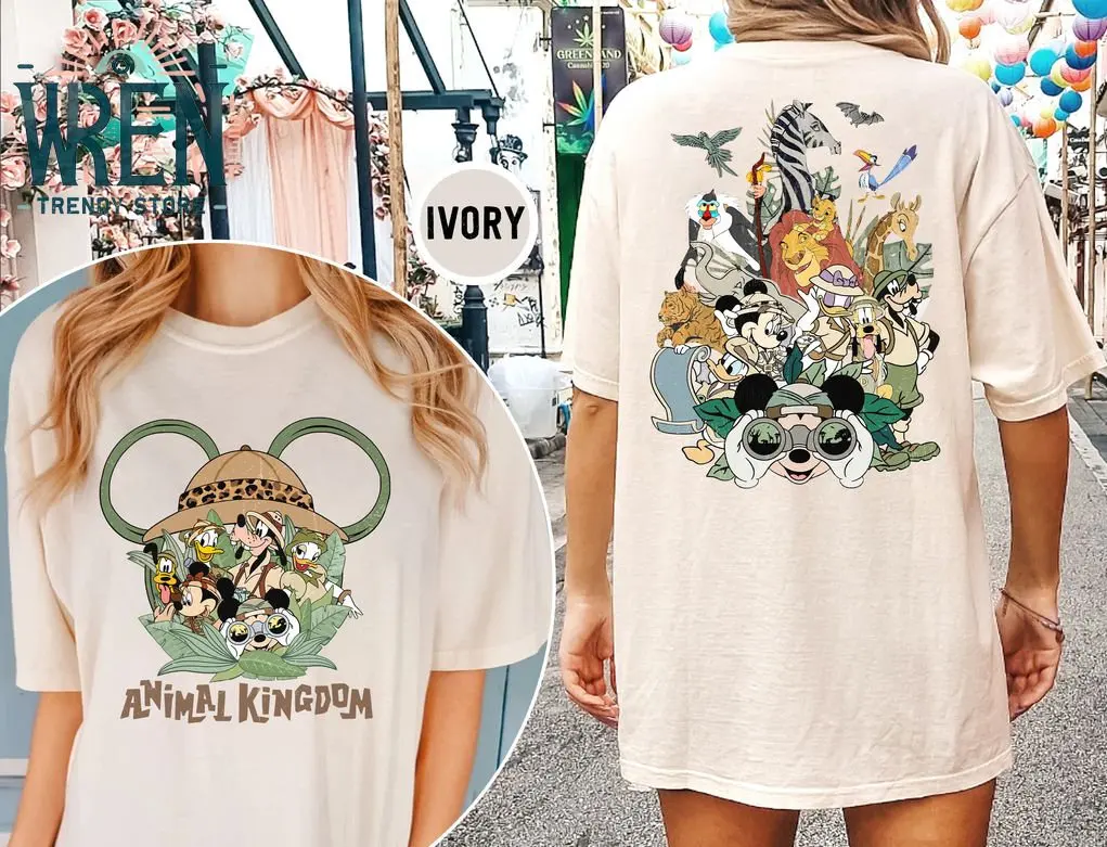 ريترو ديزني الحيوان المملكة قميص ديزني وورلد ميكي والأصدقاء تي شيرت ديزني الحياة البرية بارك قميص ديزني الأسرة السفر قميص
