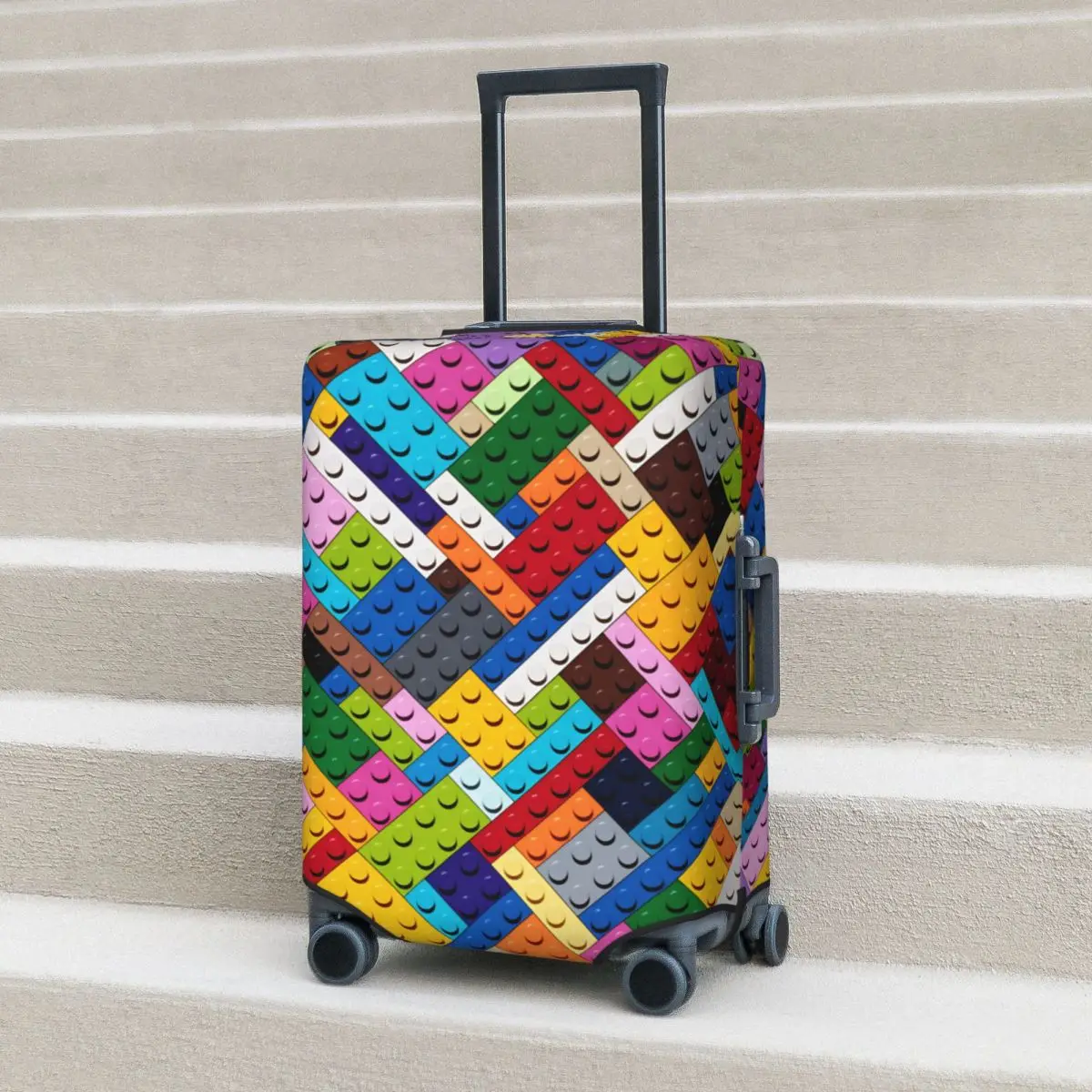 

Geometric Rainbow Building Blocks Mosaic Suitcase Cover Practical Cruise Trip Protector Luggage Supplies Vacation