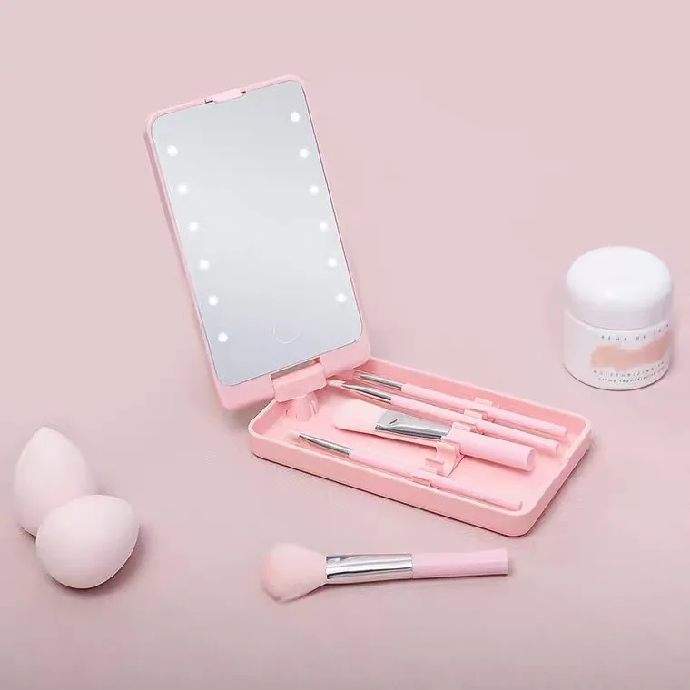 Led Makeup Mirror 12 Light Fill Light Mirror 5 Makeup Brush Set Makeup Brush Storage Box With Cover Dust Resistant Makeup Tool