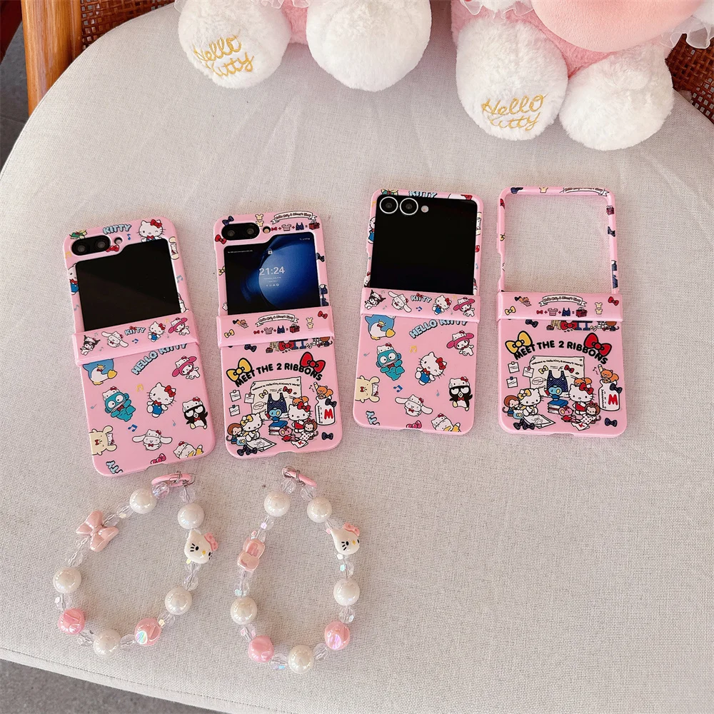 

Cute Hellokitty Kulomi phone case for Samsung Galaxy ZFlip 6 Z Flip 7flip5 flip4 3 cover with hinged Kawaii shock-proof cover