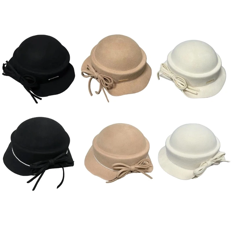 Fashion Wool Fedoras Caps Bowler Hat for Women 20S Flapper Costume Hat Cocktail Party Caps Elegant Winter Warm Round Hat