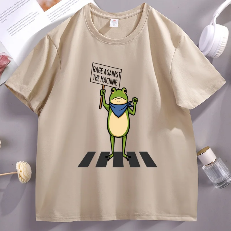Camiseta Portland Frog para hombre y mujer, camisetas gráficas Rage Against the Machine, camiseta informal con cuello redondo y manga corta estampada