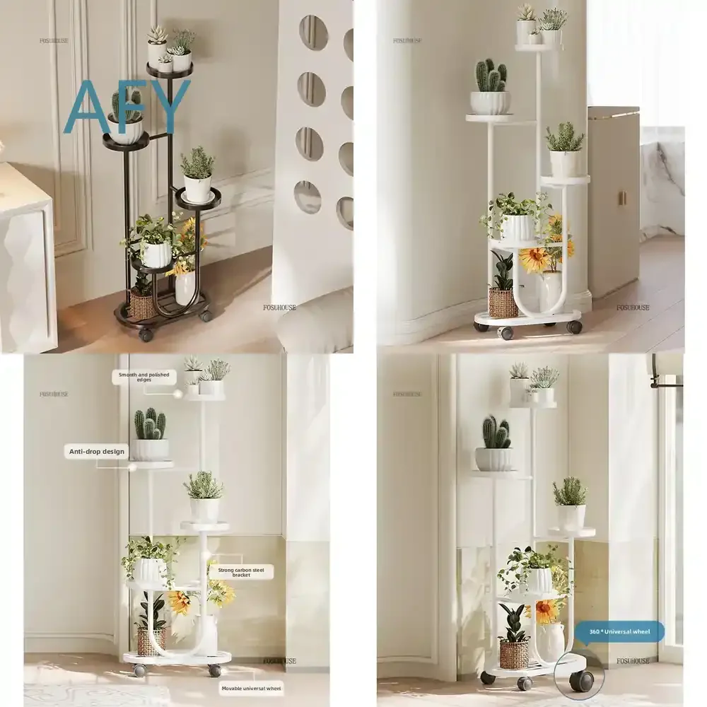 High-end Modern Plant Stand for Hotels Waterproof Iron Raised Tray Plant Shelves Multifunctional Movable Flower Stand for